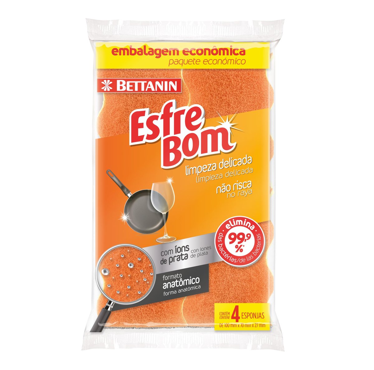 EsfreBom - Esponja Limpeza Delicada - Embalabem com 4 Unidades, Bettanin