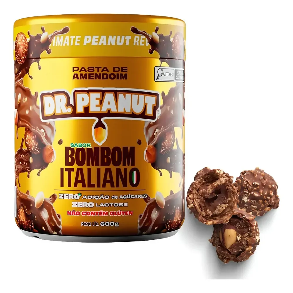 Pasta De Amendoim Dr. Peanut Whey Gourmet 600g Sabor Bombom Italiano
