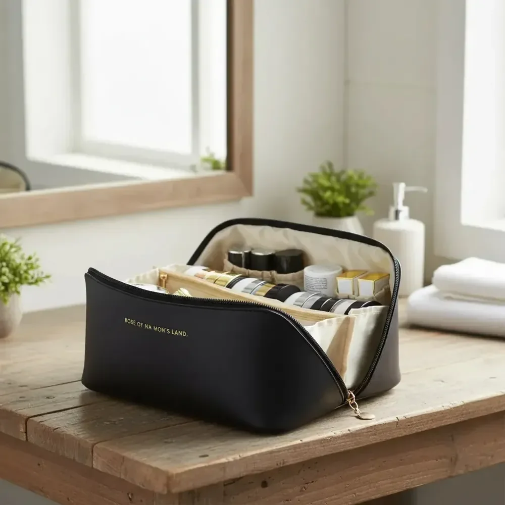 Bolsa Necessaire Porta Maquiagem Higiene Organizador Viagem Trabalho Faculdade Academia Unissex Feminino Moda Blogueira Marca Lemon Shark Cor Preta