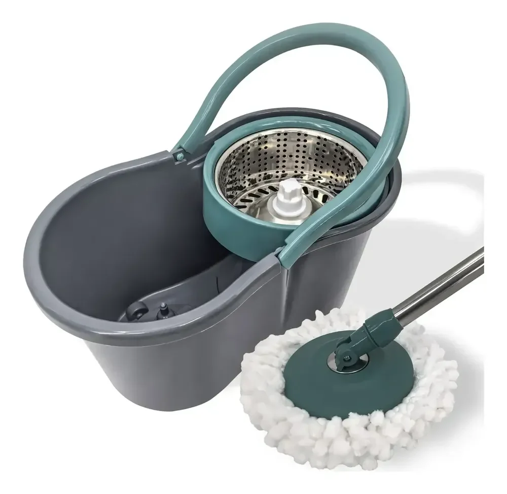 Esfregao Mop Giratorio 8 Litros Cesto Inox 2 Refil Pro Unica