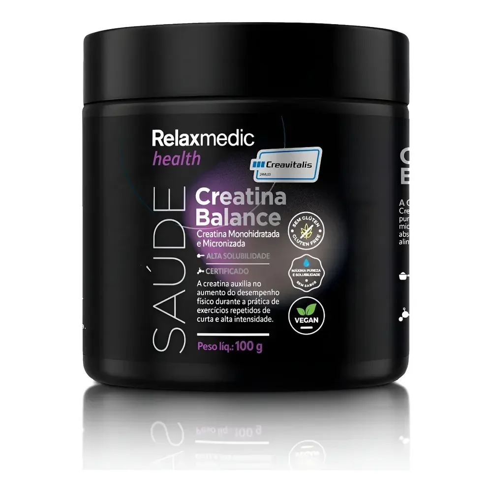 Creatina Alemã 100% Pura Creavitalis® 100g - Micronizada - Alta Solubilidade - Alta Absorção - Ideal Para Menopausa - Matéria-prima Alemã Relaxmedic Sem Sabor