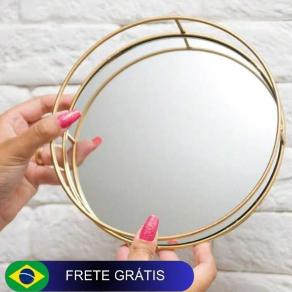 Bandeja Espelhada Redonda Quadrada Dourada Decorativa para Penteadeira, Banheiro, Lavabo e Perfumes, Multiuso Luxo