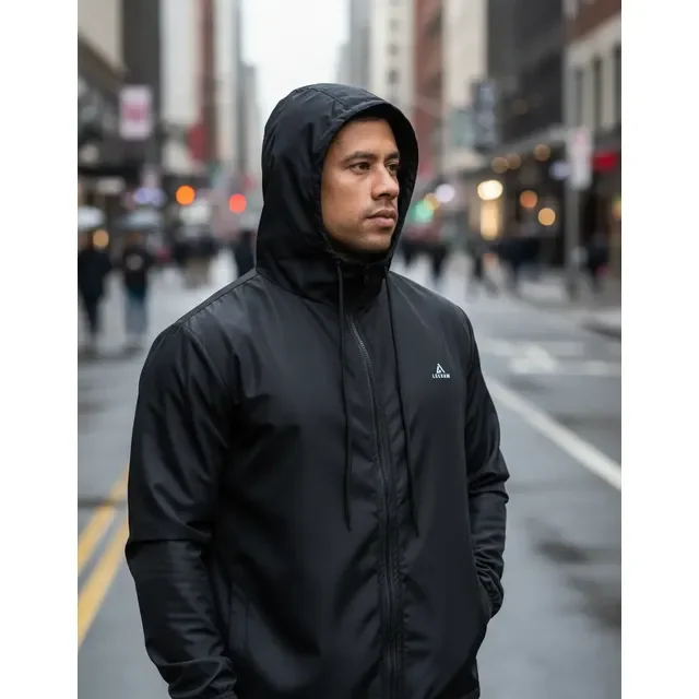 Jaqueta Corta Vento Masculina Capuz Impermeável Zíper Bolso