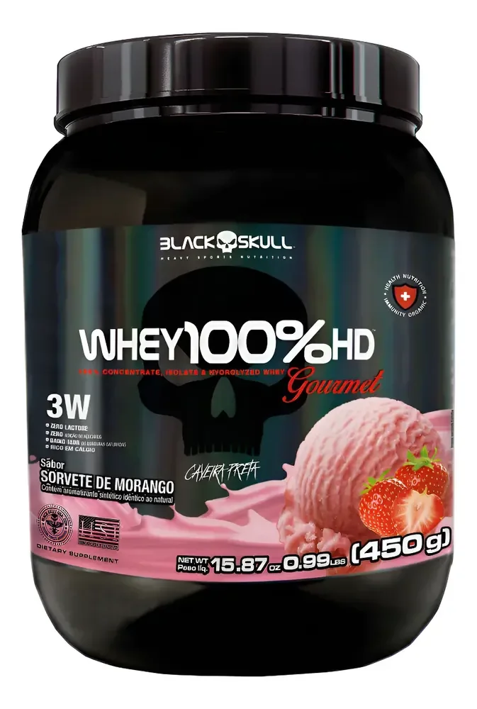 Whey 100%hd Gourmet 450g Black Skull Sabor Morango Morango