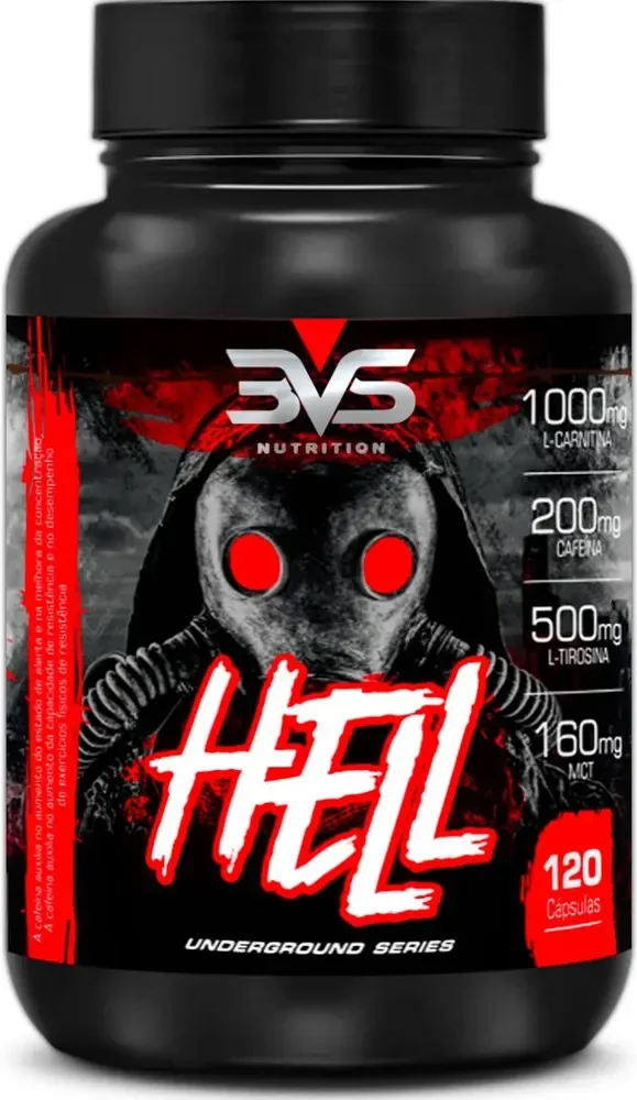 Termogênico Hell - Fórmula Exclusiva Contendo 7 Ingredientes Com Cafeína, L-carnitina, L-tirosina, Mct, Picolinato De Cromo E Vitaminas - 120 Cápsulas