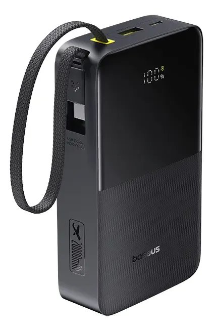 Power Bank Baseus Bipow2 Pro FC51 20000mAh 22,5W Carregamento Rápido Cabo USB-C Integrado Display Digital Carrega 3 Dispositivos Proteção Inteligente Preto
