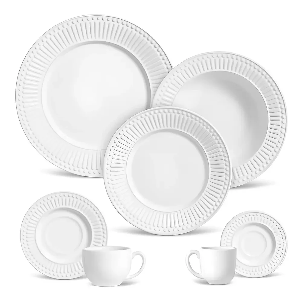 Jogo De Jantar Porto Brasil Cerâmica Ravenna Roma Branco 42 Peças