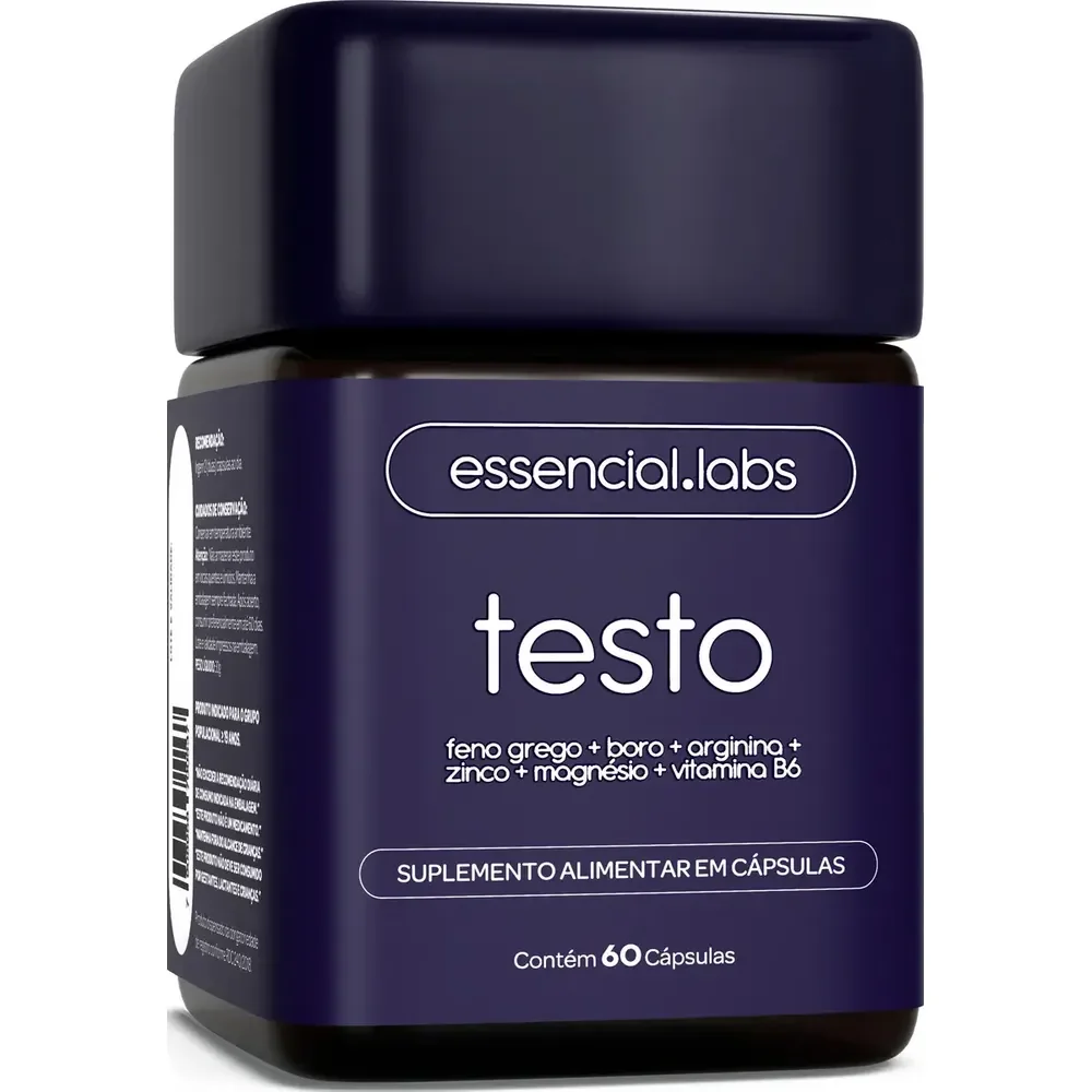 Testo Essencial - Fórmula Exclusiva Com Feno Grego + Boro + Arginina + Zma - Precursor Da Testosterona - 60 Cápsulas Sem Sabor