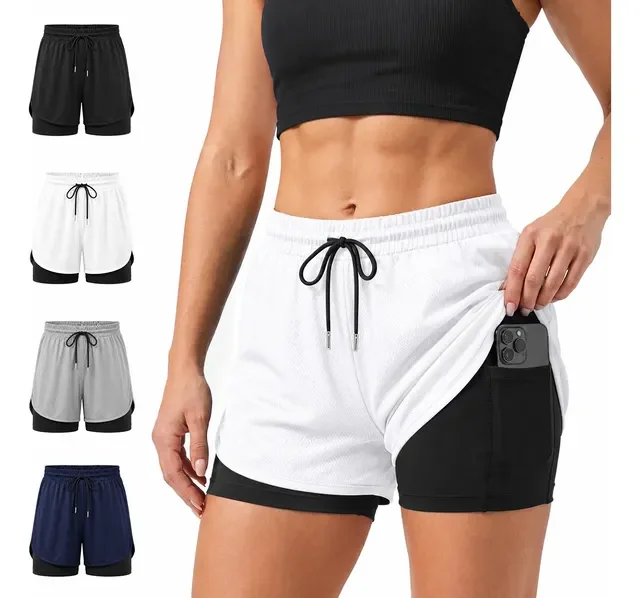 Short Fitness Feminino 2 Em 1 Bermuda Compressão Duplo Praia