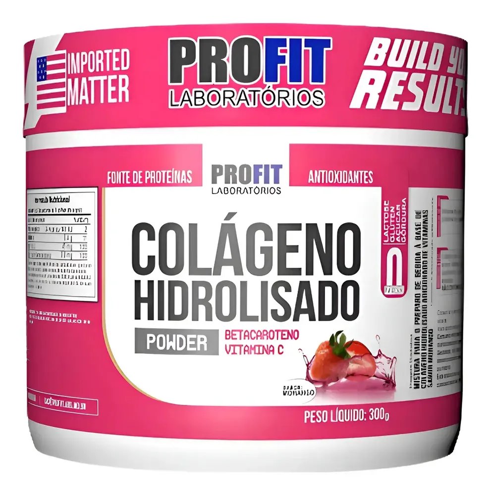 Colágeno Hidrolizado 300g Sabor Morango Suplemento