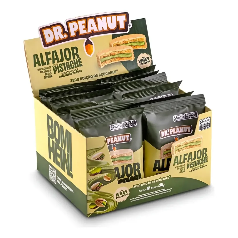 Alfajor Dr. Peanut Pistache Com Cobertura Branca  Caixa Com 12 Unidades