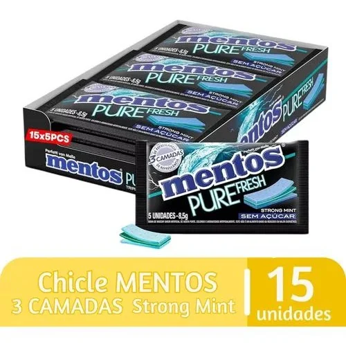 Chiclete Mentos Pure Fresh 3 Camadas Hortelã Forte Van Melle Com 15 Unidades