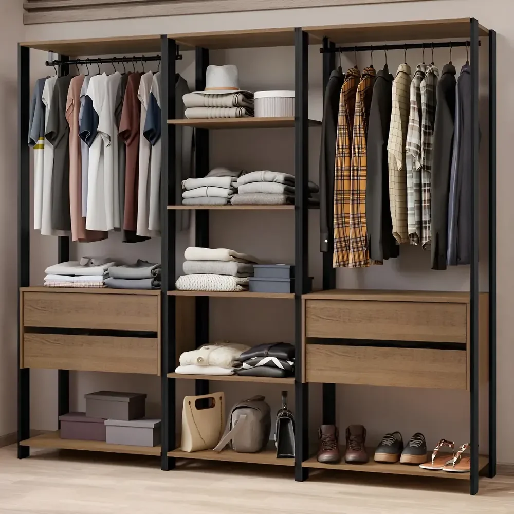 Guarda-roupa Closet Modulado Valencia 199cm Madesa Rp 02 Cor Rustic/preto Mddr0300027k Marrom/preto