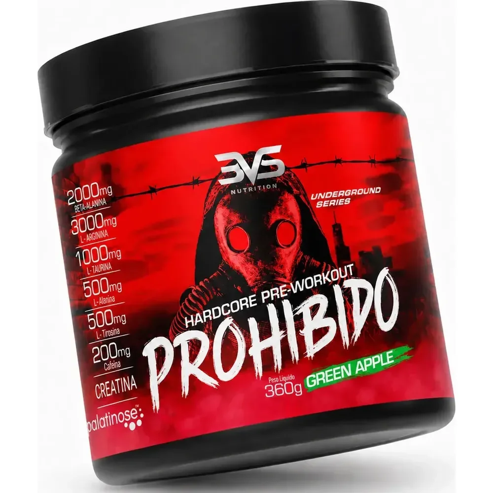 Pré Treino Prohibido 360g Sabor Green Apple - Fórmula Exclusiva Contendo Creatina, Beta Alanina, Taurina, L-tirosina, L-alanina, Cafeína, Arginina E Palatinose Maçã Verde