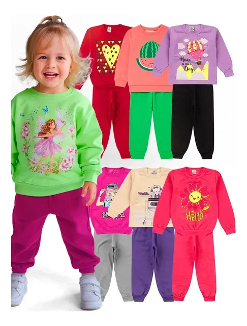 Kit 8 Peças Moletom Menina Infantil Inverno Atacado Barato
