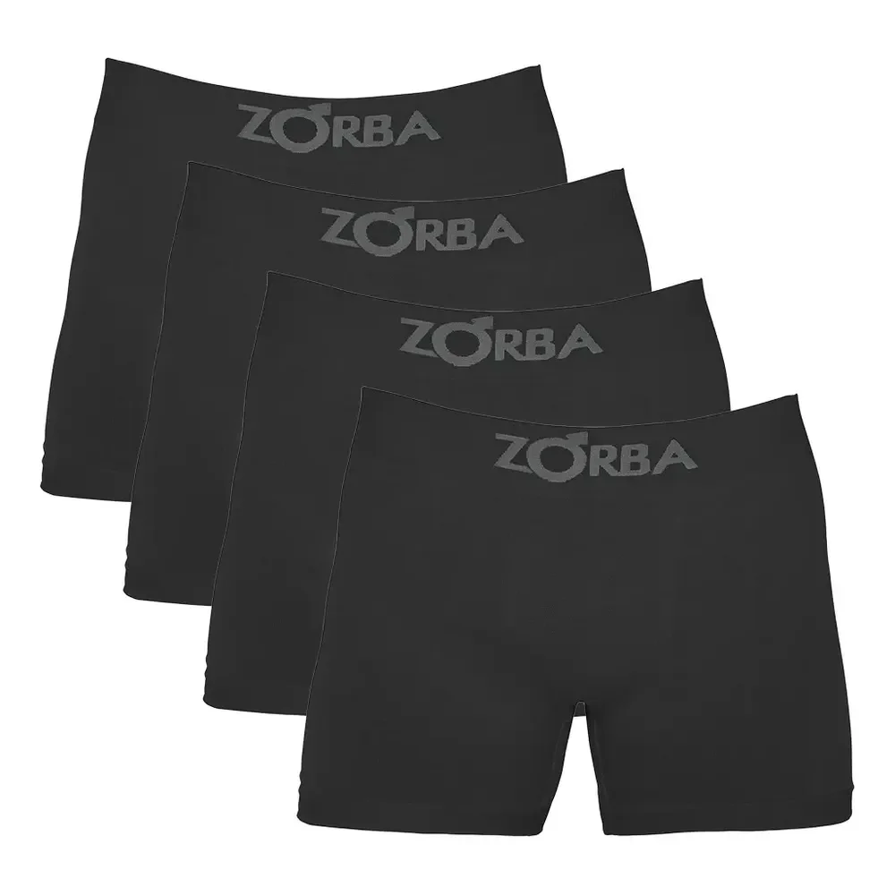 Kit 4 Cuecas Boxer Sem Costura Algodão Zorba Preto Liso Gg