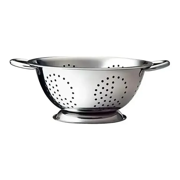 Escorredor De Massa Macarrão Legumes Inox Com Cabo Alça 24cm Prata