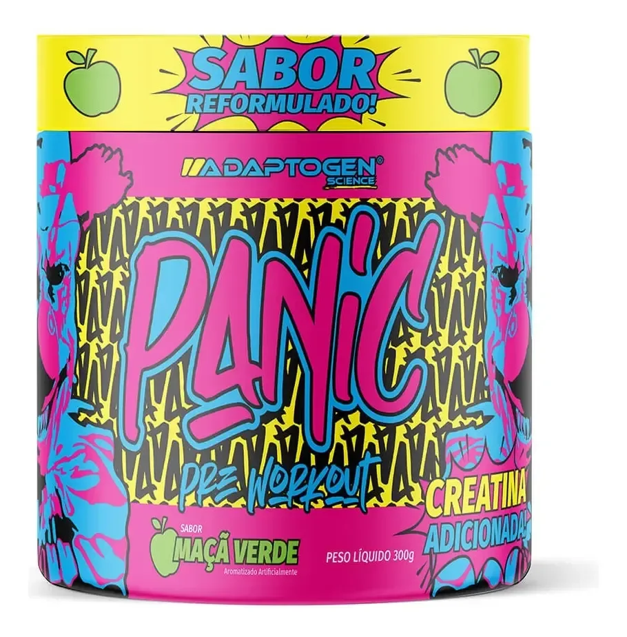 Suplemento Em Pó Adaptogen Science Panic Pré Treino com creatina Pote 300g Sabor Maçã Verde