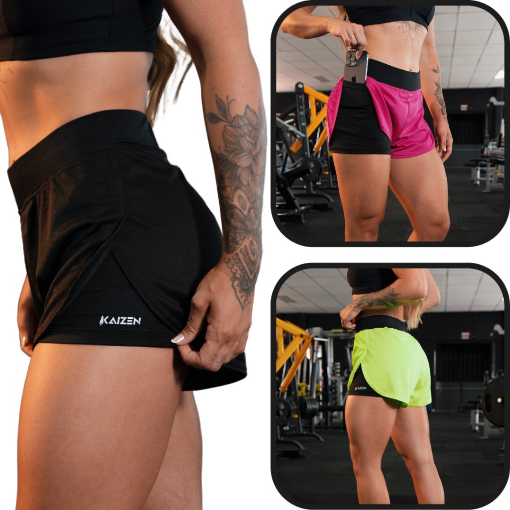 Shorts compressão 2 em 1 feminino para academia e corrida ou crossfit