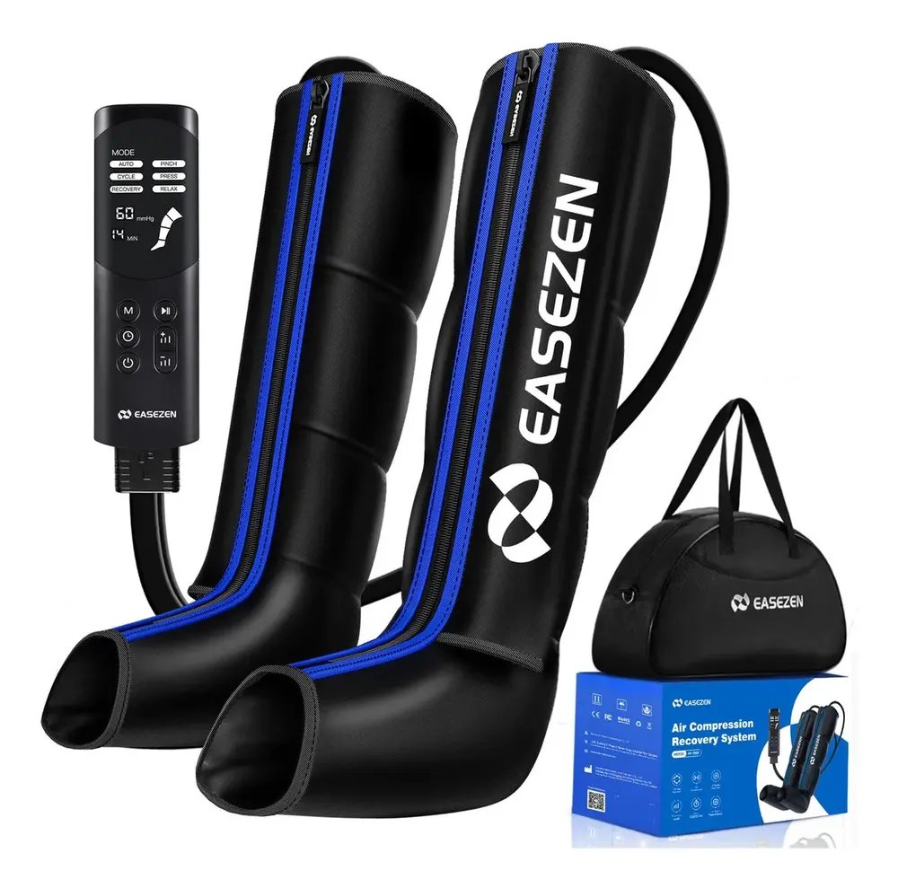 Bota De Compressao Pneumatica Massageador Pes Easezen 6 Modos Médio Preto/azul Azul/preto