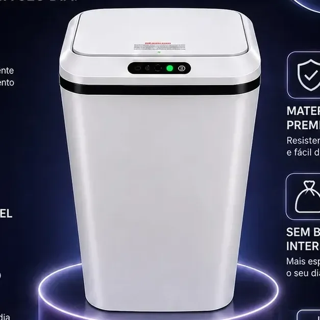 Lixeira Automática Sensor Inteligente Recarregável Usb Para Escritório E Casa Branco