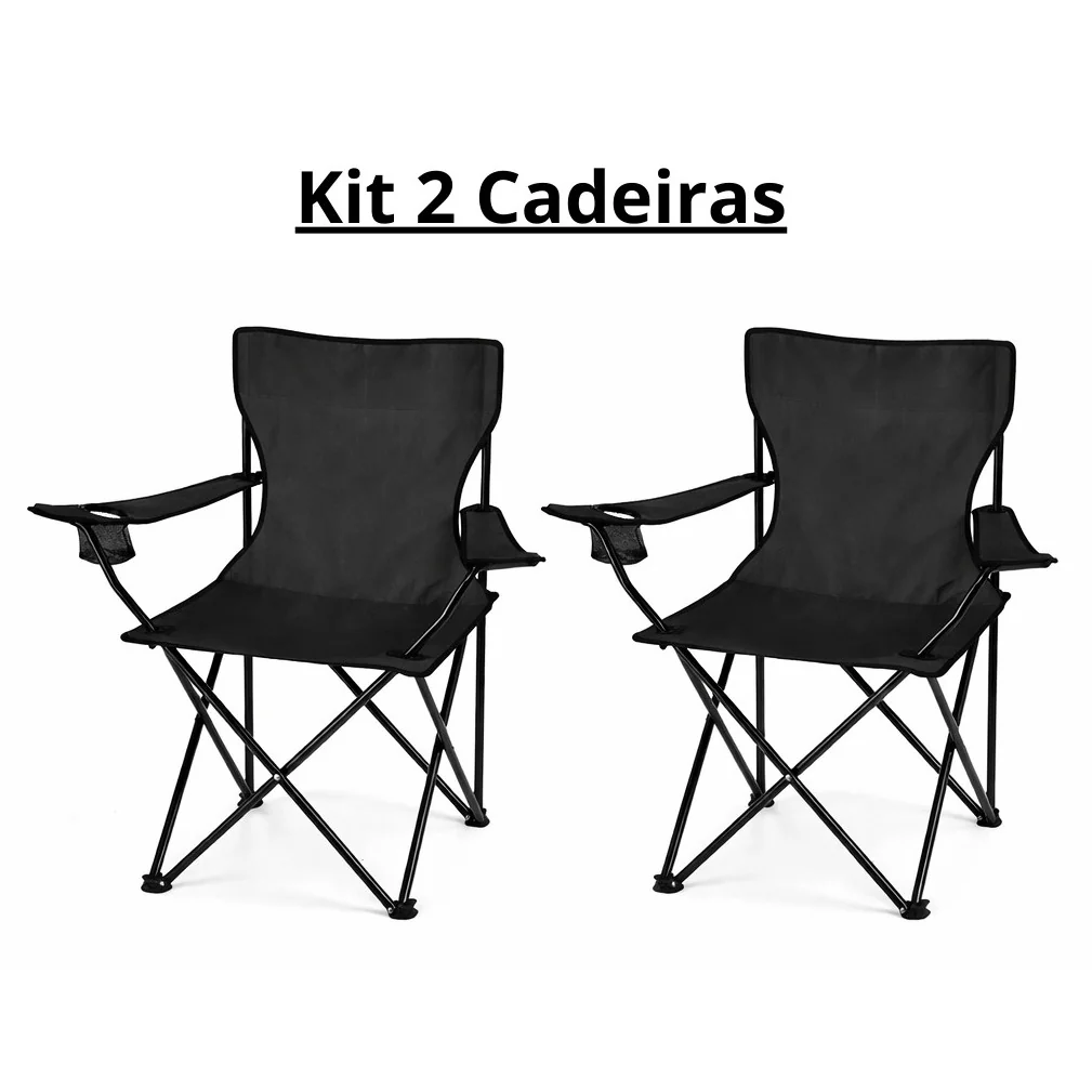 kit2  Cadeira Dobrável Camping Portátil Com Apoio De Braço e Porta Copo Suporta 130kg comecio