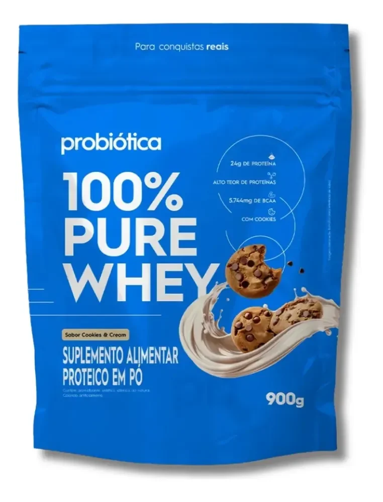 Whey Protein 100% Pure Concentrado Refil 900g Probiótica Cookies