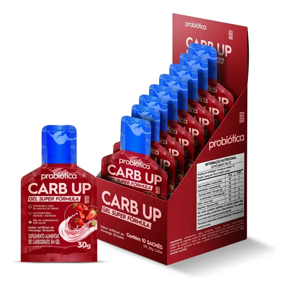 Carb Up Gel 10 Sachês 30g - Probiótica Sabor Morango Silvestre