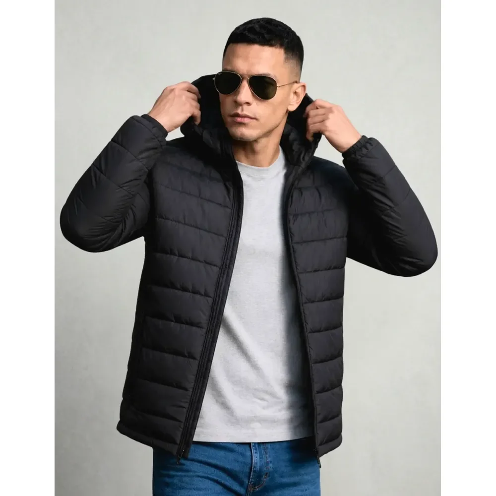 Jaqueta Puffer Bobojaco Térmico Corta Vento Impermeável Frio Preto M Lisa