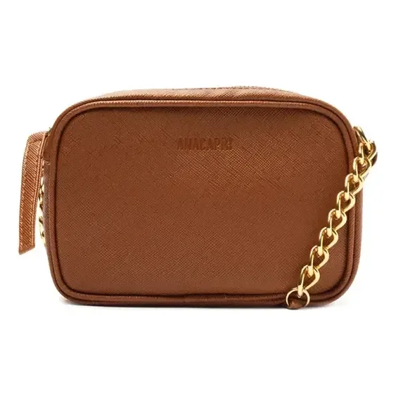Bolsa Feminina Tiracolo Essencial Pequena Anacapri Marrom-escuro Lisa Ouro