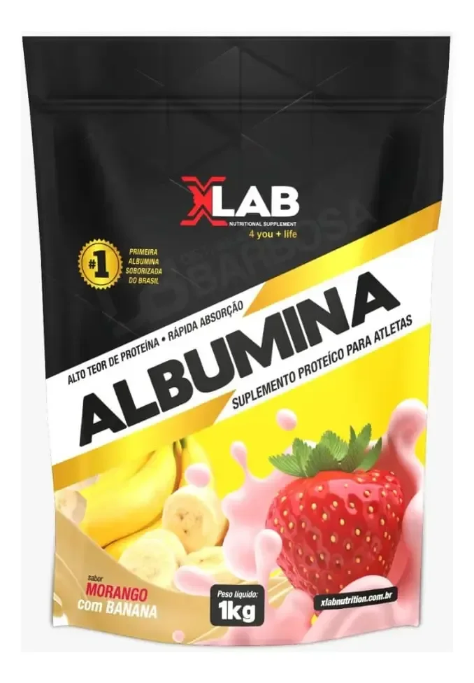 Albumina 1kg Morango com Banana XLab Suplemento Proteico em Pó