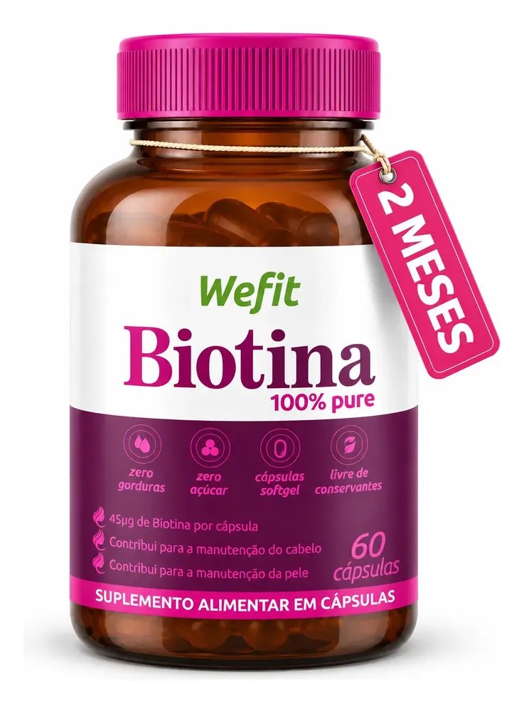 Biotina Cabelo Pele Unha 45mcg 60 Cápsulas Wefit 100% Pura Sem Sabor