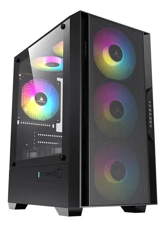 Gabinete Gamer Acegeek Stratus Mesh Preto Mid-Tower com Lateral de Vidro