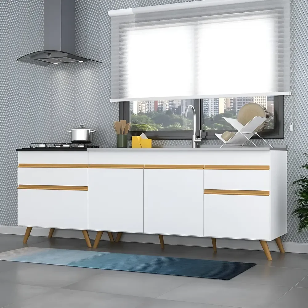 Kit 2 Balcões - Gabinete para Pia 1,50 e Balcão para Cooktop 70cm Veneza GW Multimóveis MP2073 Branco