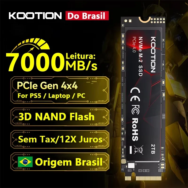 KOOTION SSD Nvme M2 1TB 2TB 4TB Gen4 NMVE Unidade de estado sólido PCIE 4.0X4 2280 Disco rígido interno M.2 SSD para PS5 Laptop Desktop