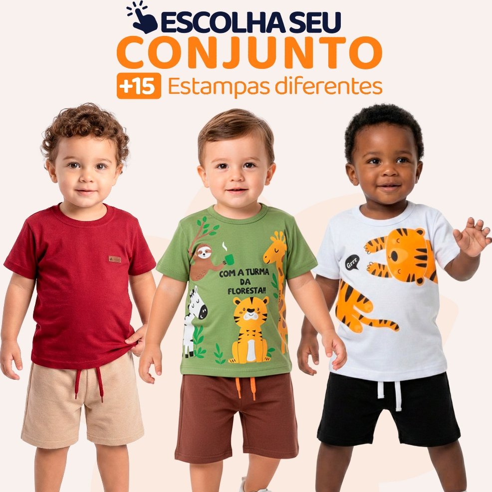Conjunto Bebê Masculino Menino Infantil Verão Manga Curta Tamanho 1 ao 8 - Roupa para Bebê Masculino L01