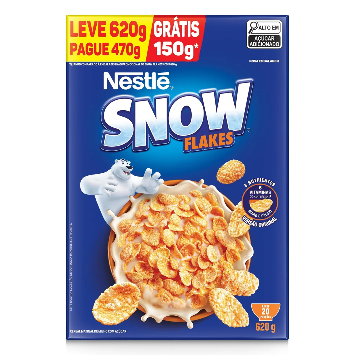 Snow Flakes Cereal Matinal Tradicional Leve 620G Embalagem Econômica