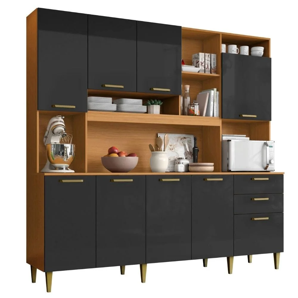 Armário de Cozinha Completa Aramóveis Kit Mega 9 Portas 2 Gavetas