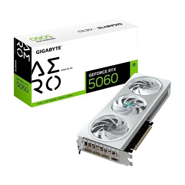 Placa de Vídeo Gigabyte RTX 5060 AERO OC 8G NVIDIA GeForce, 8GB GDDR7, 128bits, DLSS, Triple Fan, Ray Tracing - GV-N5060AERO OC-8GD