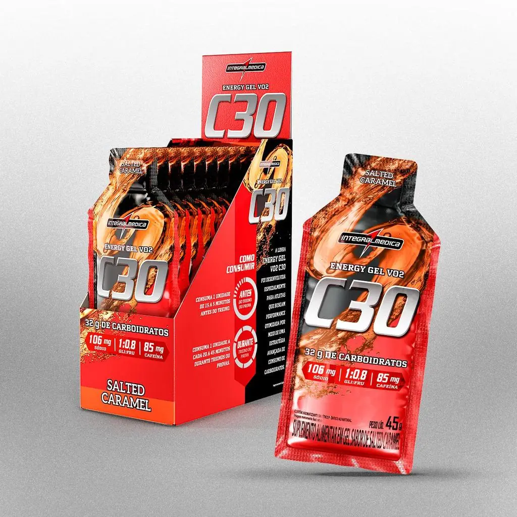 Gel de Carboidrato VO2 Energy Gel C30 com Cafeína 450g Integralmédica 10 unid
