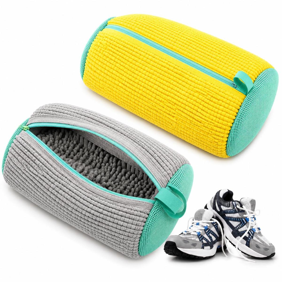 Bolsa para Lavar Tênis na Máquina de Lavar, Saco Protetor Acolchoado com Zíper Reforçado, Reutilizável, Protege Calçados Durante a Lavagem - Cores Sortidas