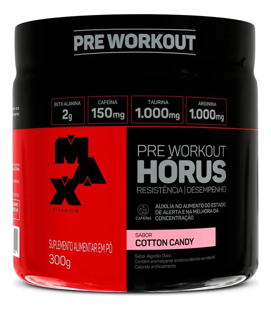Pre Treino Max Titanium Suplemento em Pó Pre Workout Horus 300g Sabor Cotton candy