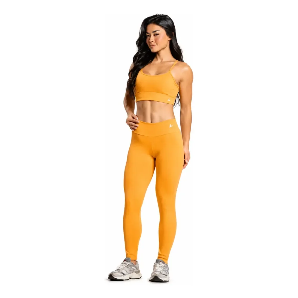 Conjunto Fitness Top Legging Canelado Blackout Zero Transpar Amarelo Canelado G