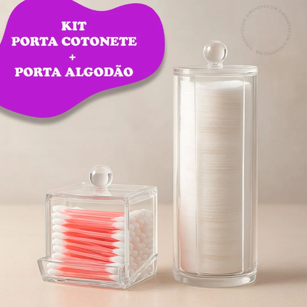 Organizador Algodão E Cotonetes Acrílico Kit Transparente