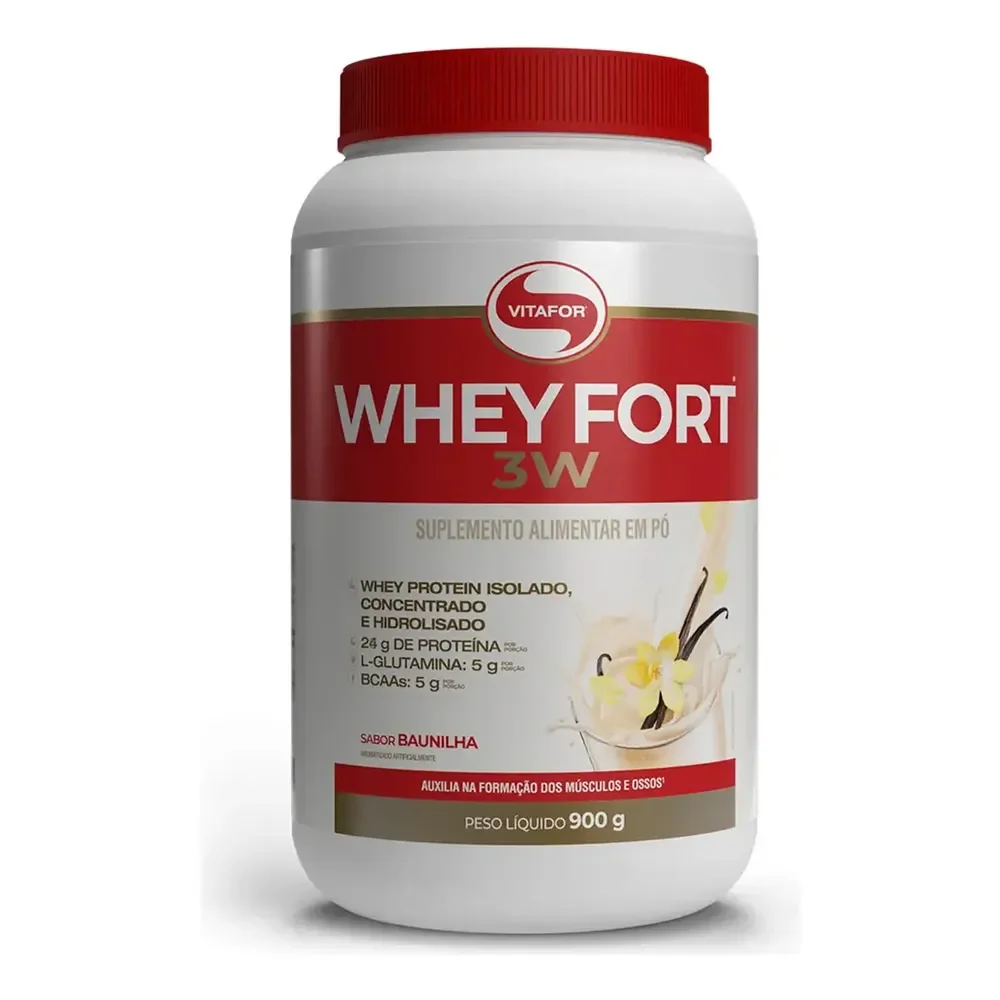 Vitafor Whey Fort 3w Proteína Baunilha 900g 80% Isolada Concentrada