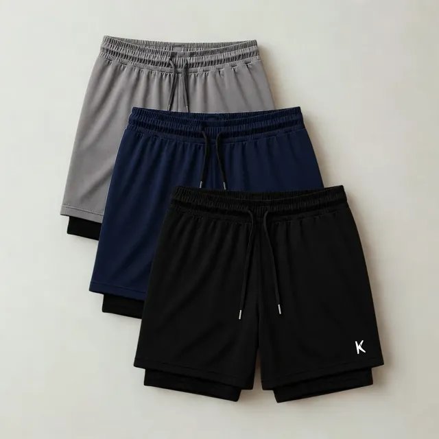 Kit 3 Shorts 2 Em 1 Masculino De Compressão Corrida Academia