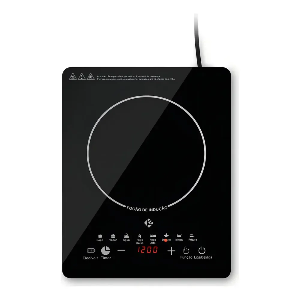Cooktop De Indução 1 Boca Preto Com Trava De Segurança Painel Touch Screen