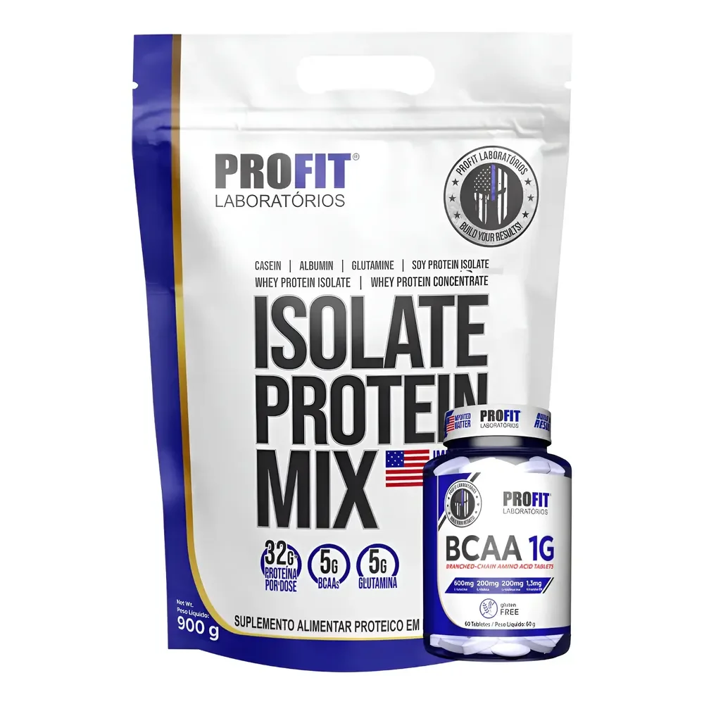 Kit Whey Protein Isolate Protein Mix + Bcaa 1g Profit Creme De Avelã 900g | Bcaa 60 Tabletes