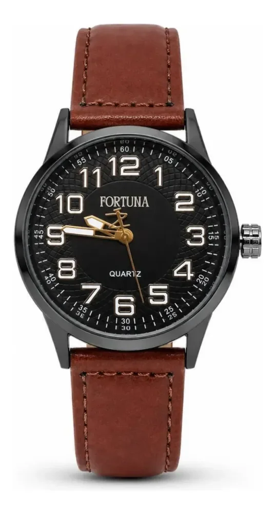 Relógio De Pulso Masculino Fortuna Old Money Minimalista Marrom E Preto