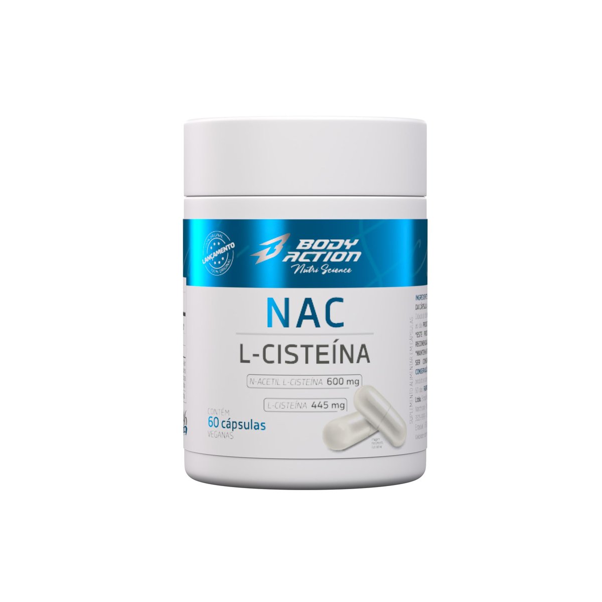 Nac 600mg Acetilcisteína 445mg L-Cisteína 60 Caps Bodyaction
